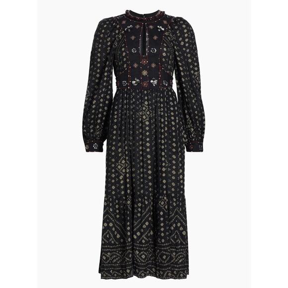 Sea New York Embroidered Maja Long Sleeve Dress Black Burgundy XS Boho Chic - Picture 2 of 11